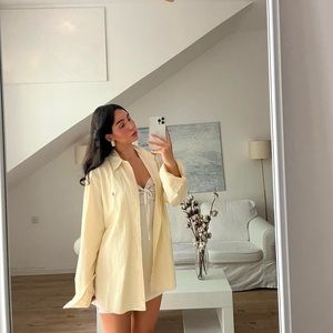 Vtg Ralph Lauren 90’s crisp yellow white striped oversized button down shirt XL